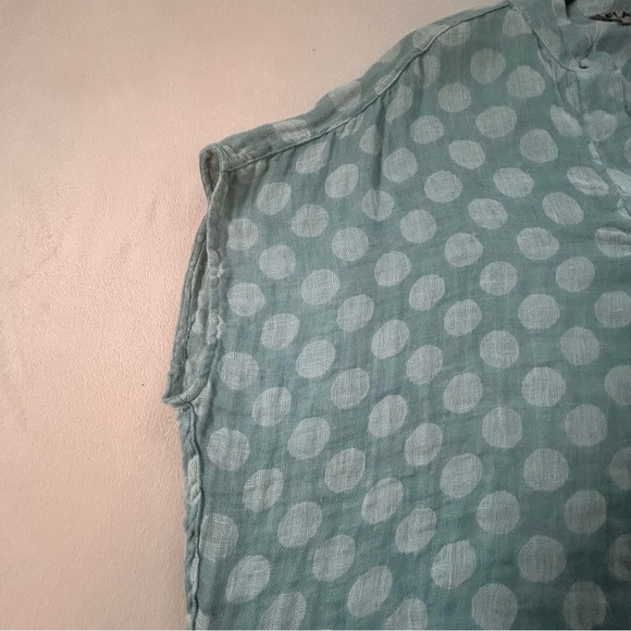 FLAX  Women’s Light Blue Polka Dot Linen Spartan Pullover Boxy Top Blouse Sz S - Picture 10 of 16